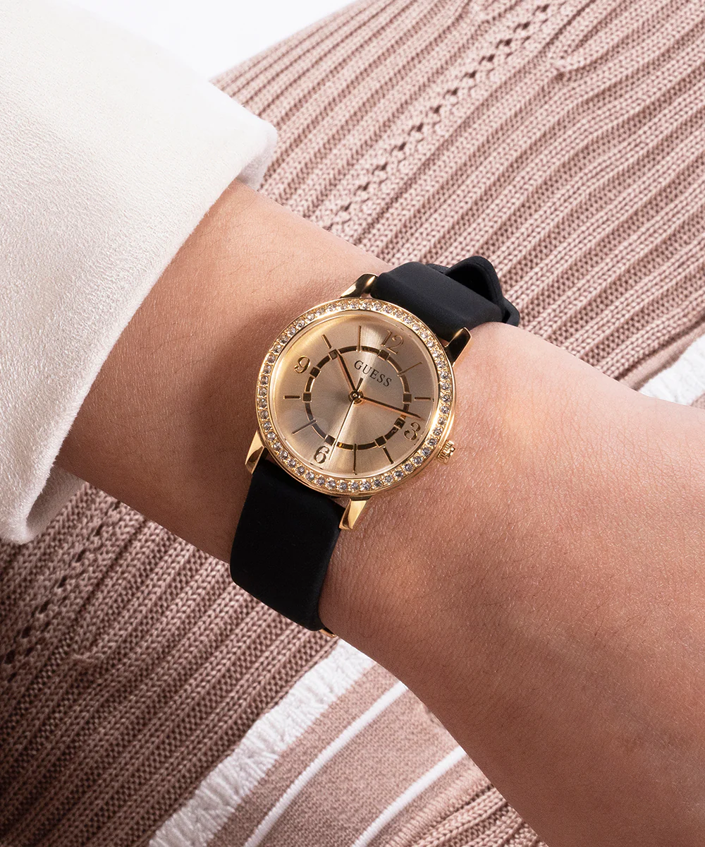 GUESS Ladies Black Gold Tone Analog Watch - Image 3