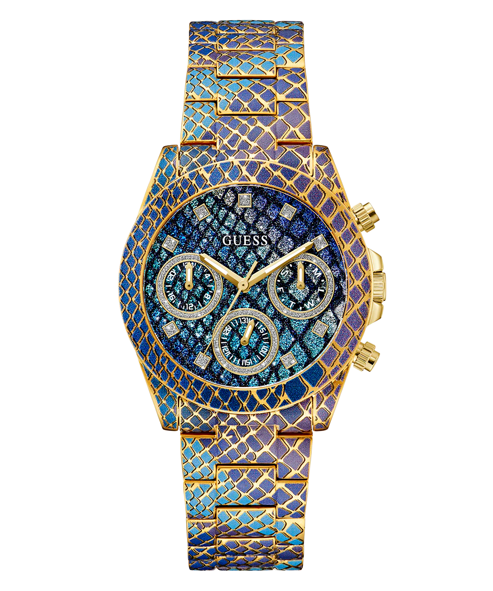 GUESS Ladies Blue Purple Gold Tone Multi-function Watch - Image 6