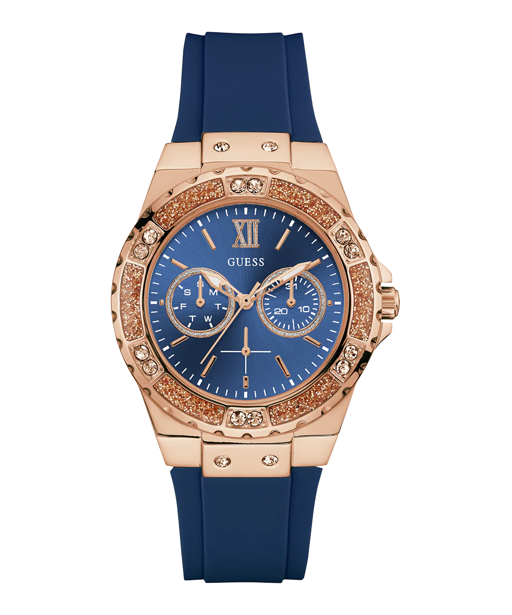 GUESS Ladies Blue Rose Gold Tone Multi-function Watch - Image 3