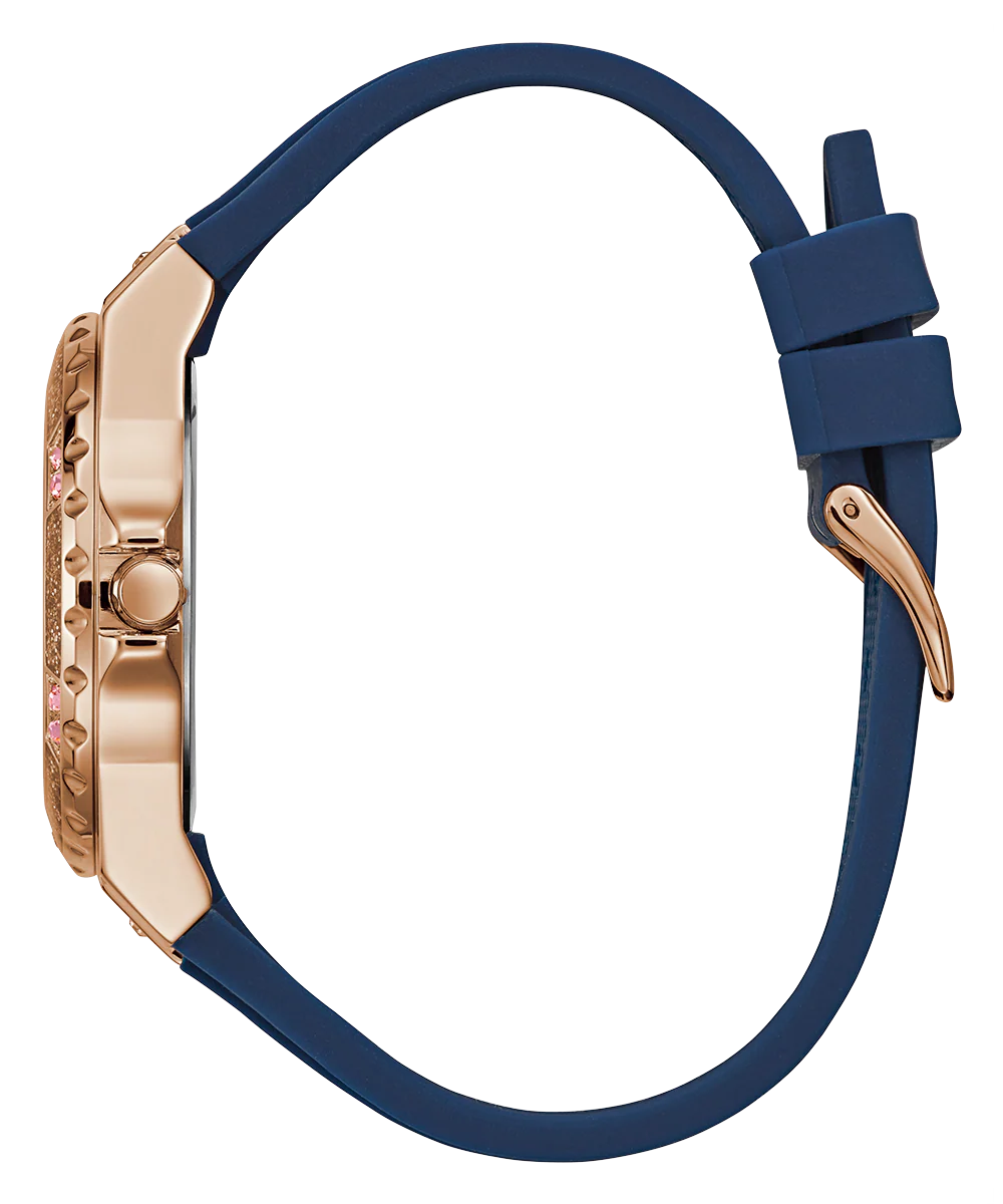 GUESS Ladies Blue Rose Gold Tone Multi-function Watch - Image 4