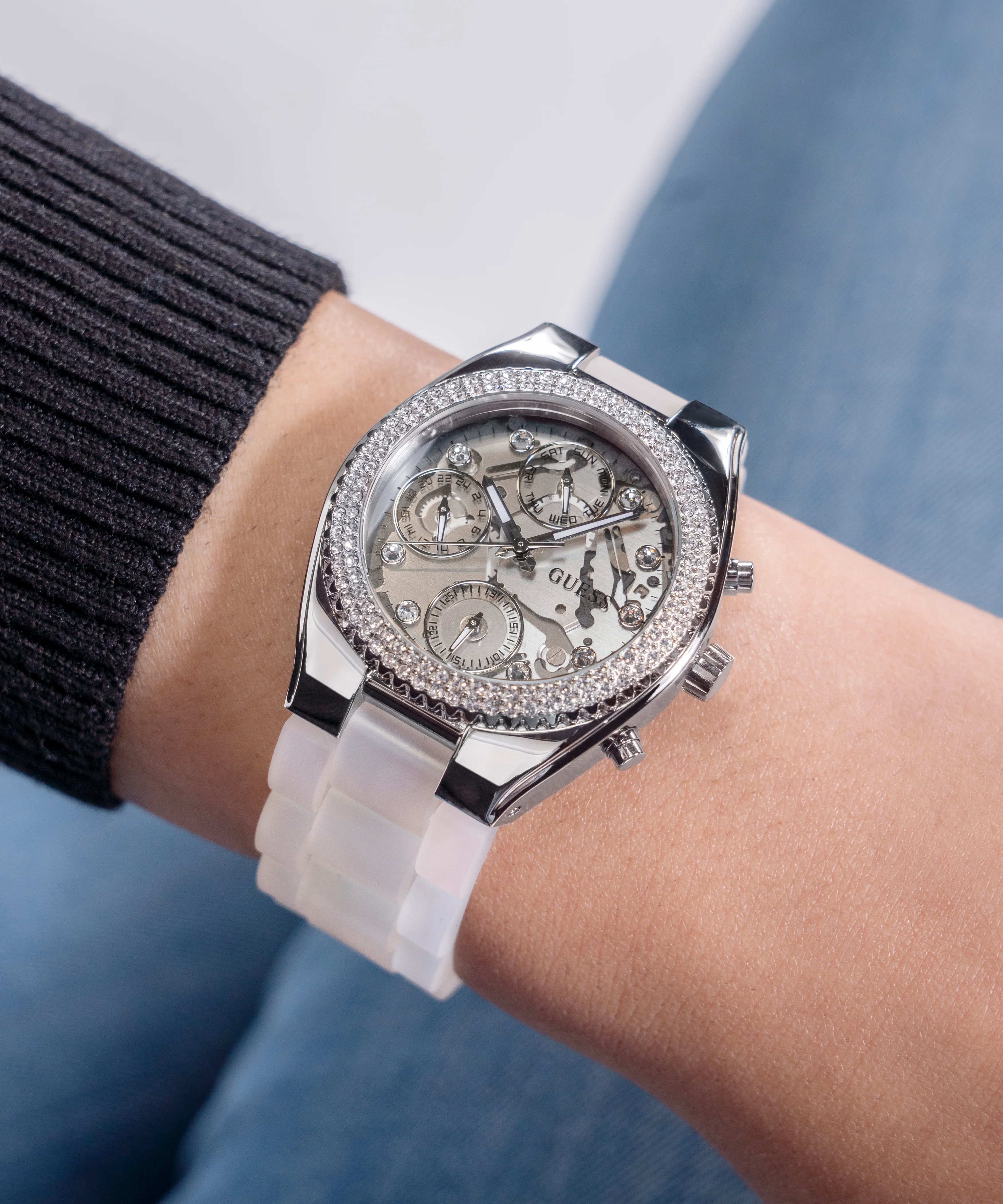 GUESS Ladies Clear Silver Tone Multi-function Watch - Image 3