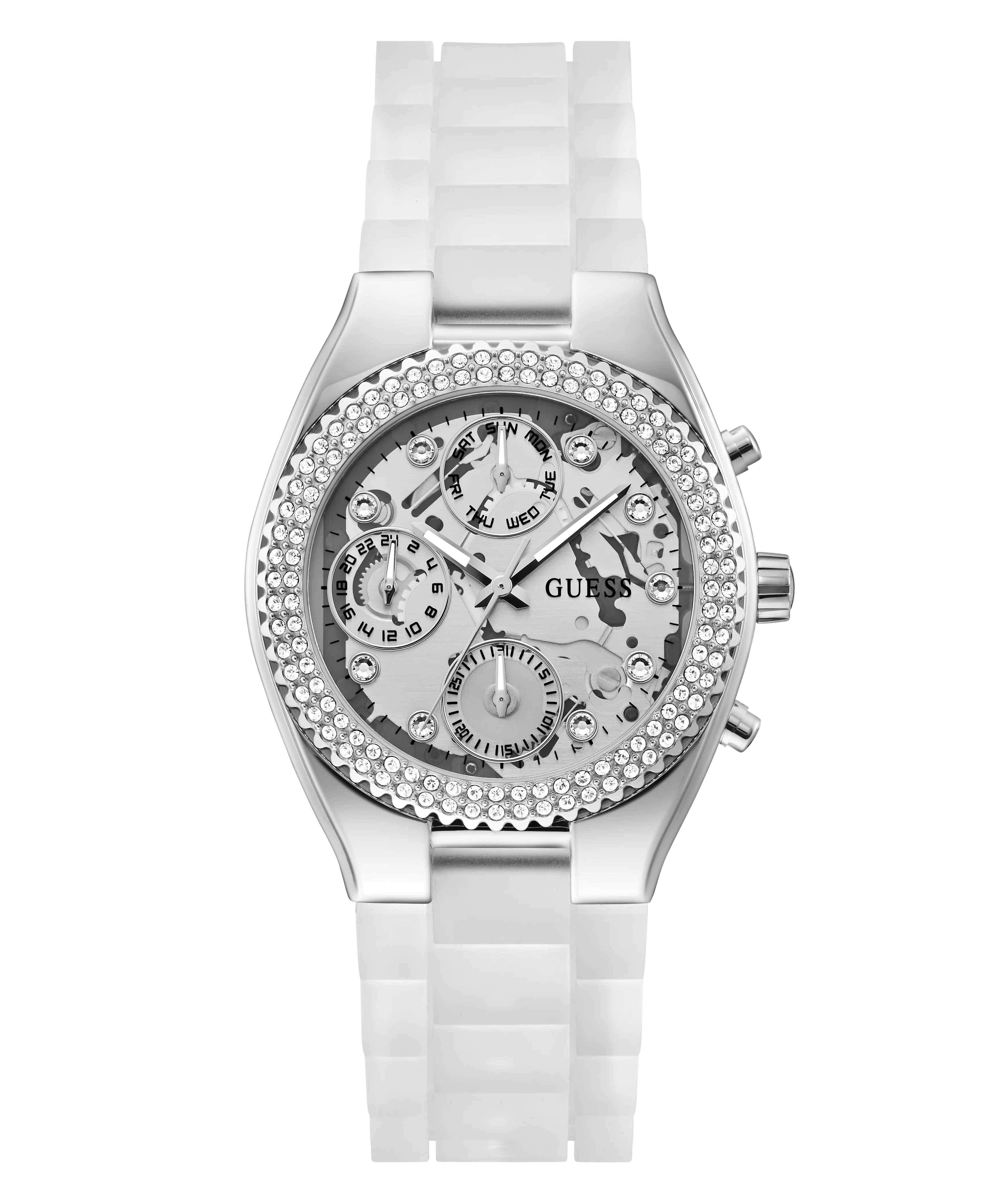 GUESS Ladies Clear Silver Tone Multi-function Watch - Image 4