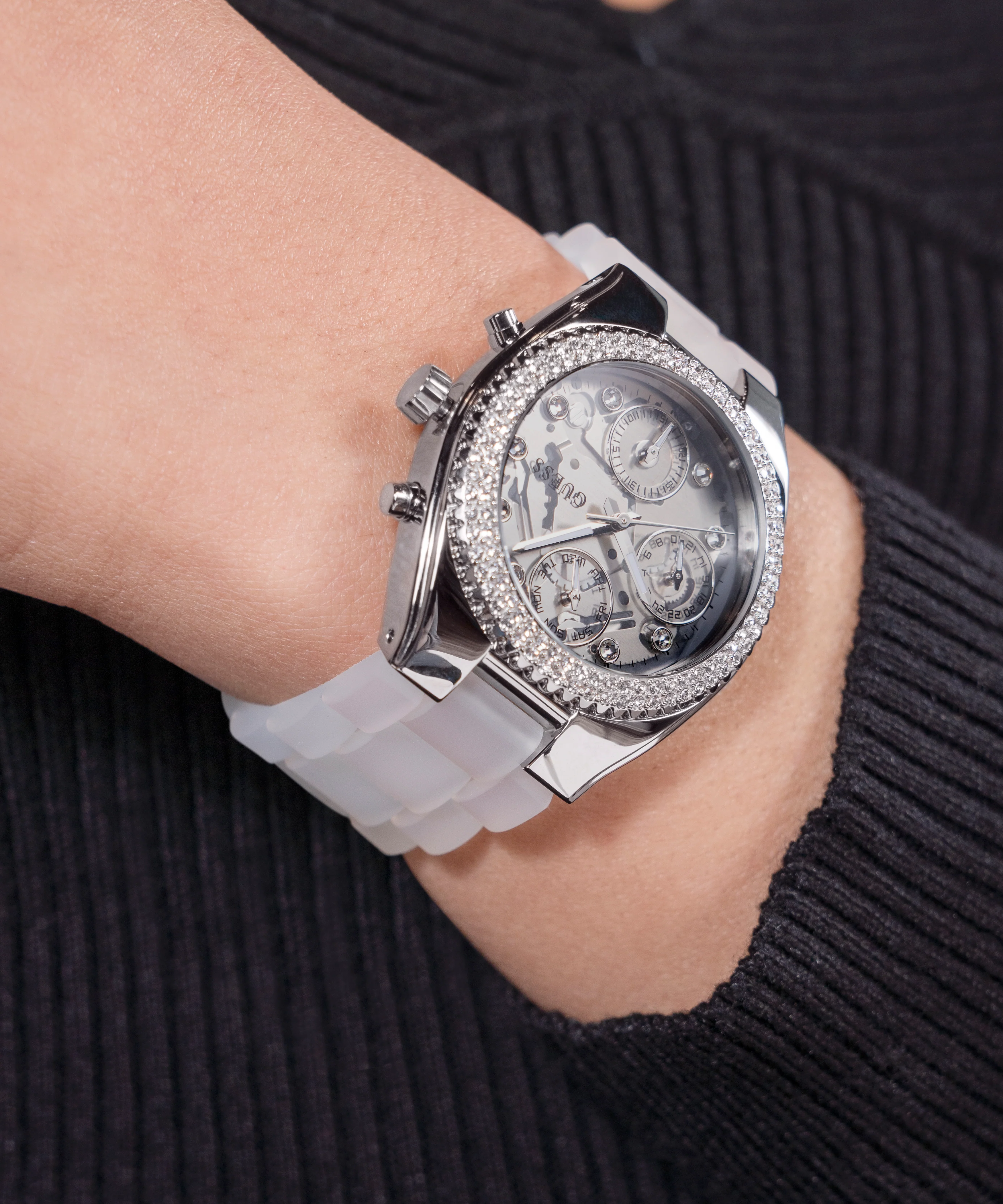 GUESS Ladies Clear Silver Tone Multi-function Watch - Image 5