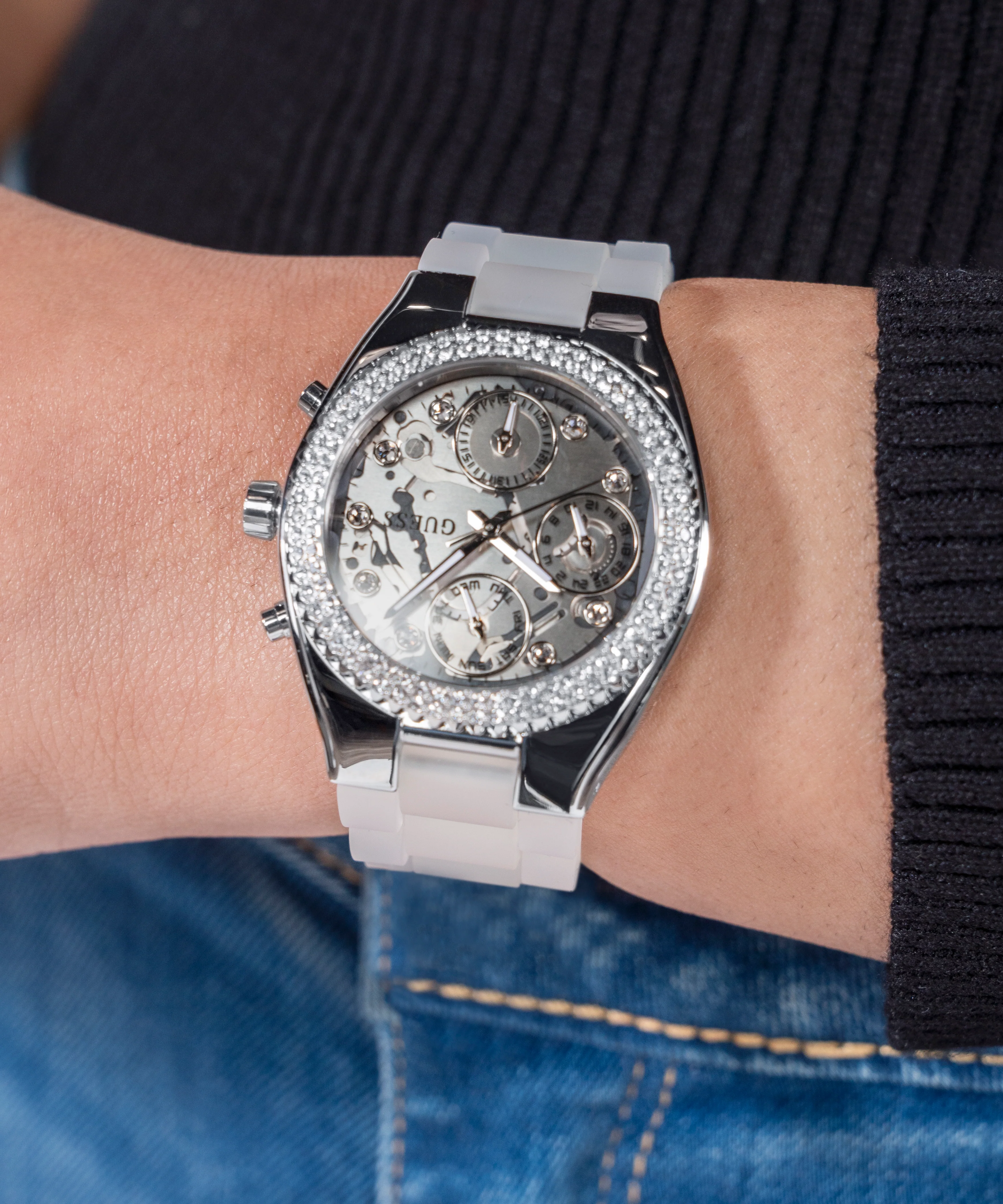 GUESS Ladies Clear Silver Tone Multi-function Watch - Image 6