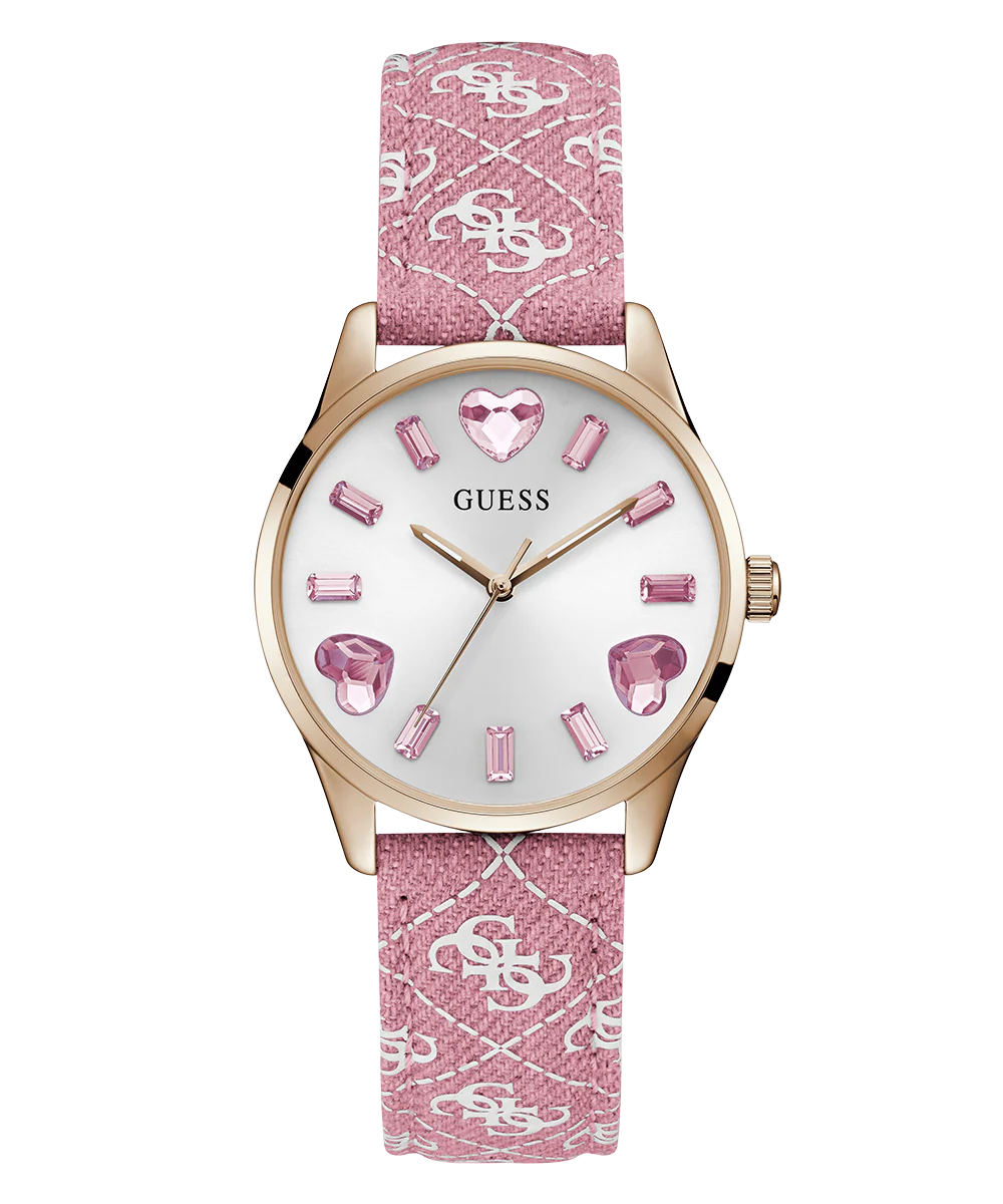 GUESS Ladies Pink Rose Gold Tone Analog Watch - Image 3