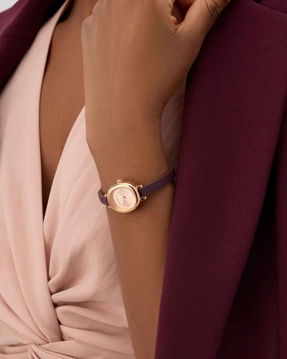 GUESS Ladies Red Rose Gold Tone Analog Watch - Image 5