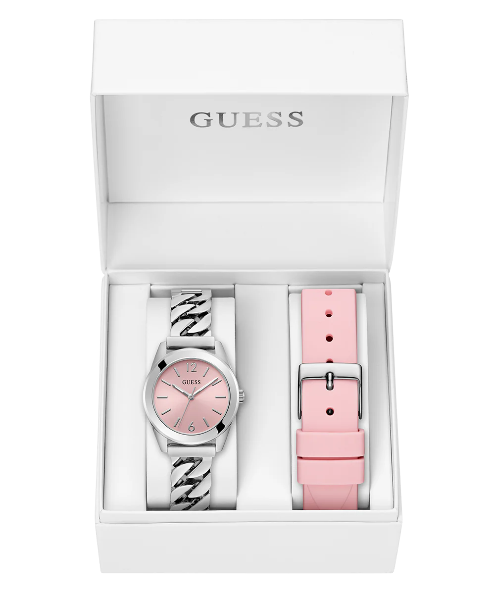 GUESS Ladies Silver Tone Analog Watch Gift Set - Image 3
