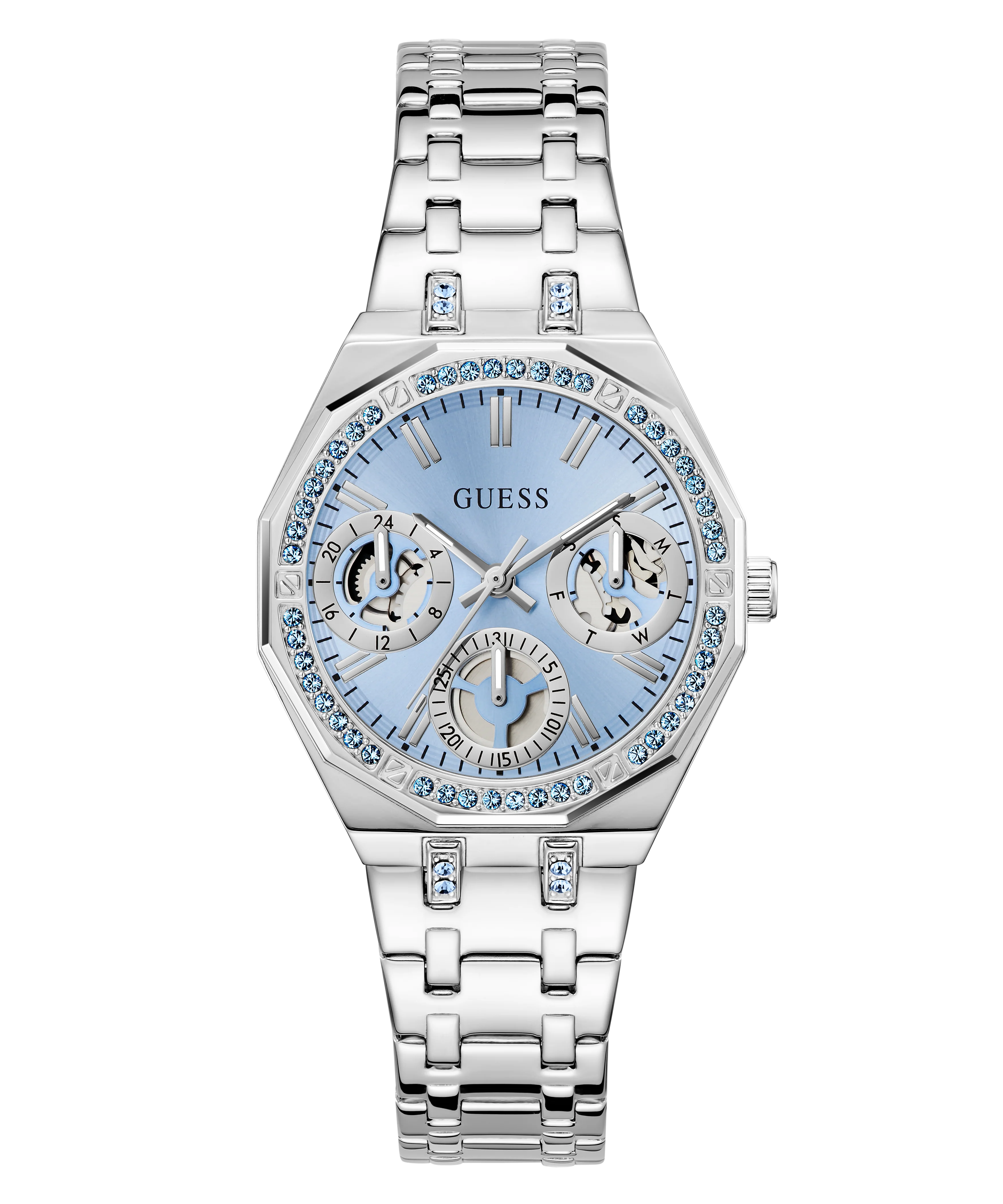 GUESS Ladies Silver Tone Multi-function Watch with Swarovski ReCreated™ crystals - Image 4