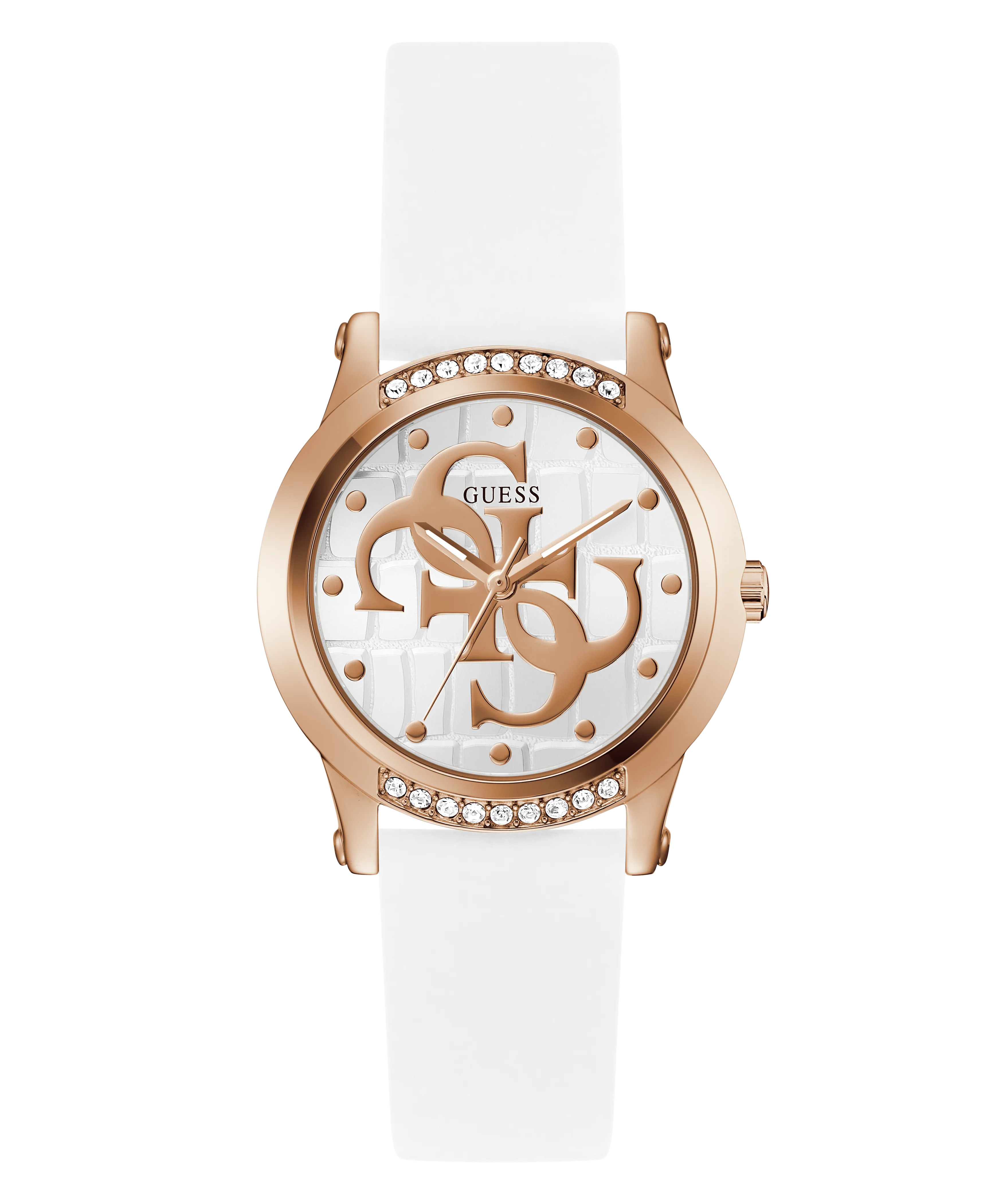 GUESS Ladies White Rose Gold Tone Analog Watch - Image 4