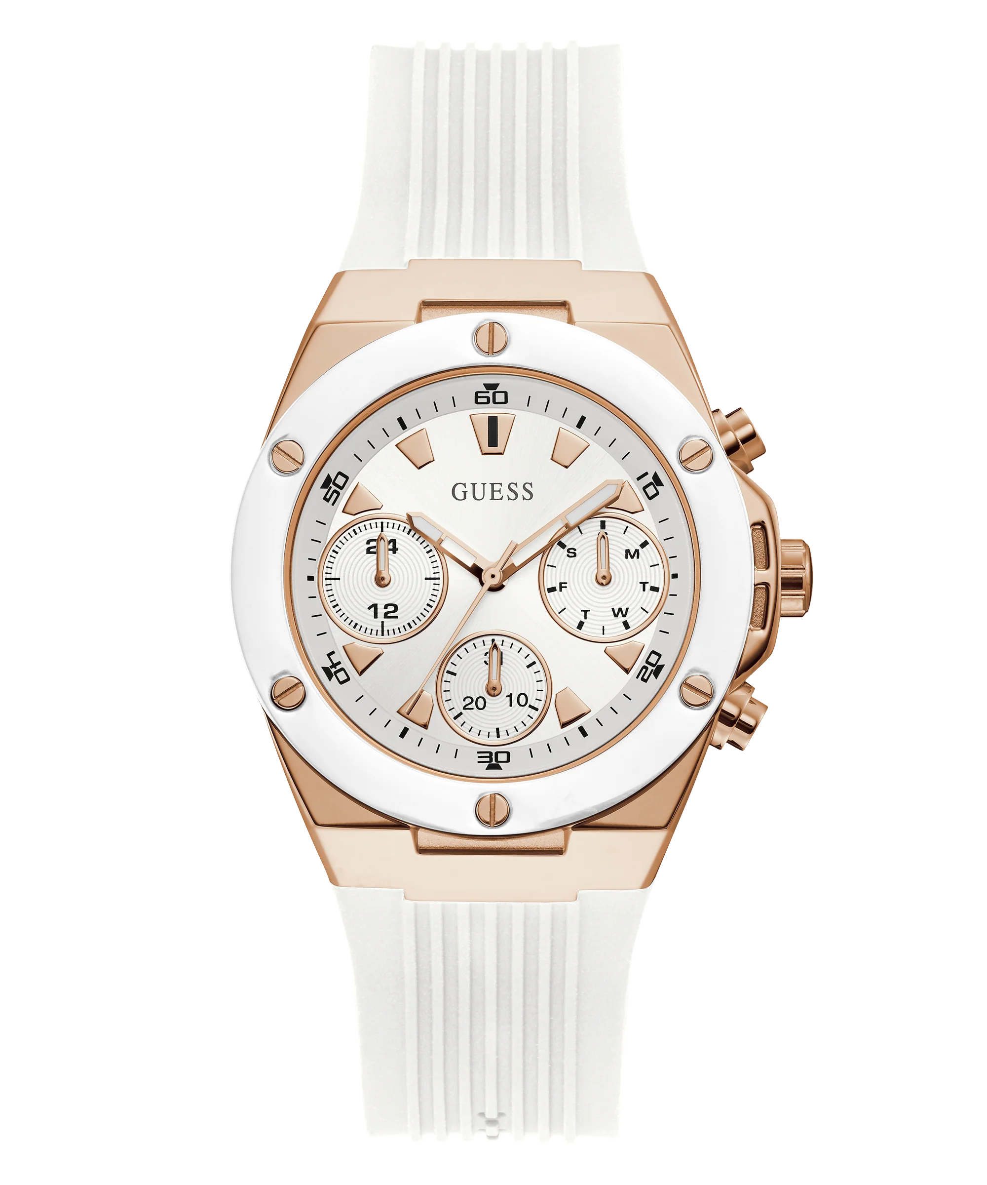 GUESS Ladies White Rose Gold Tone Multi-function Watch - Image 3