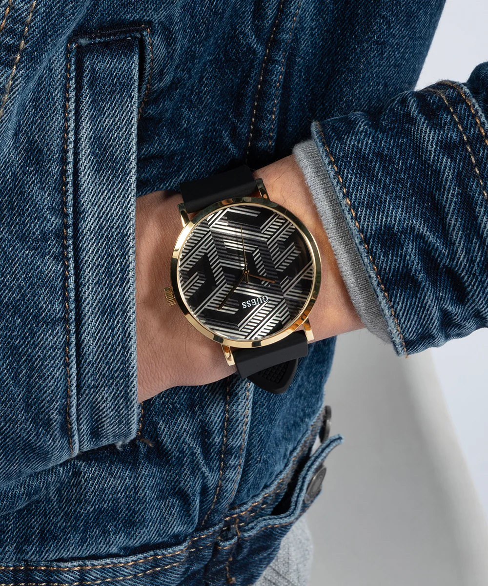 GUESS Mens Black Gold Tone Analog Watch - Image 3