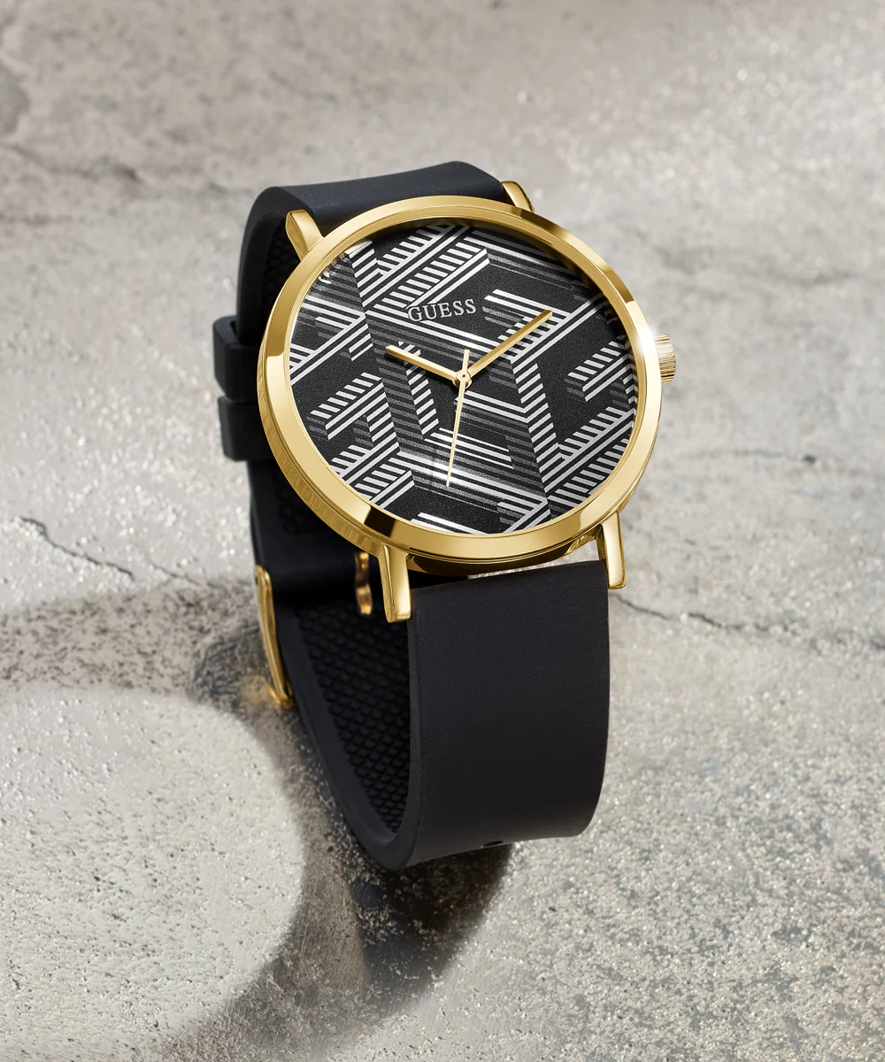 GUESS Mens Black Gold Tone Analog Watch - Image 4