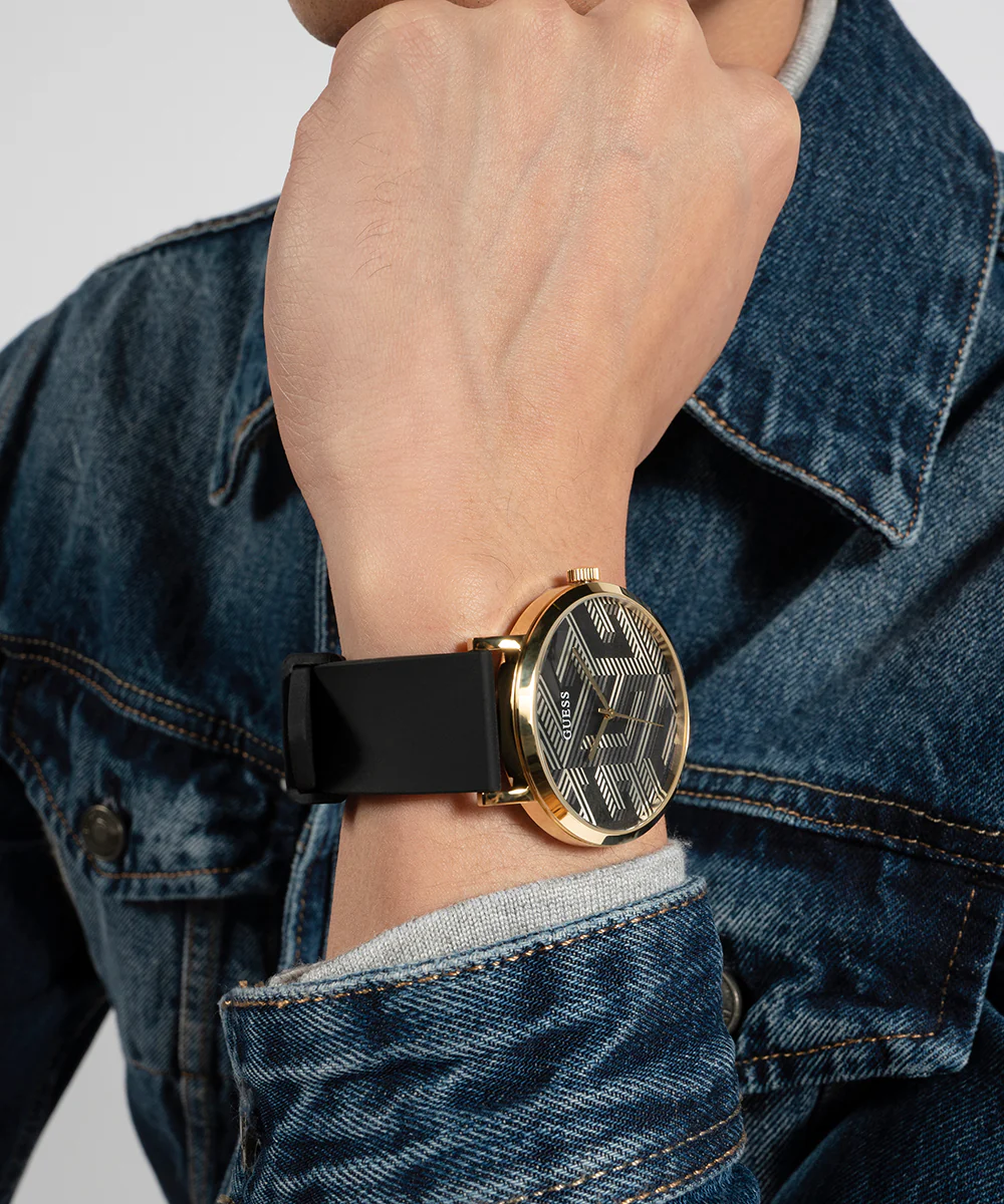 GUESS Mens Black Gold Tone Analog Watch - Image 5