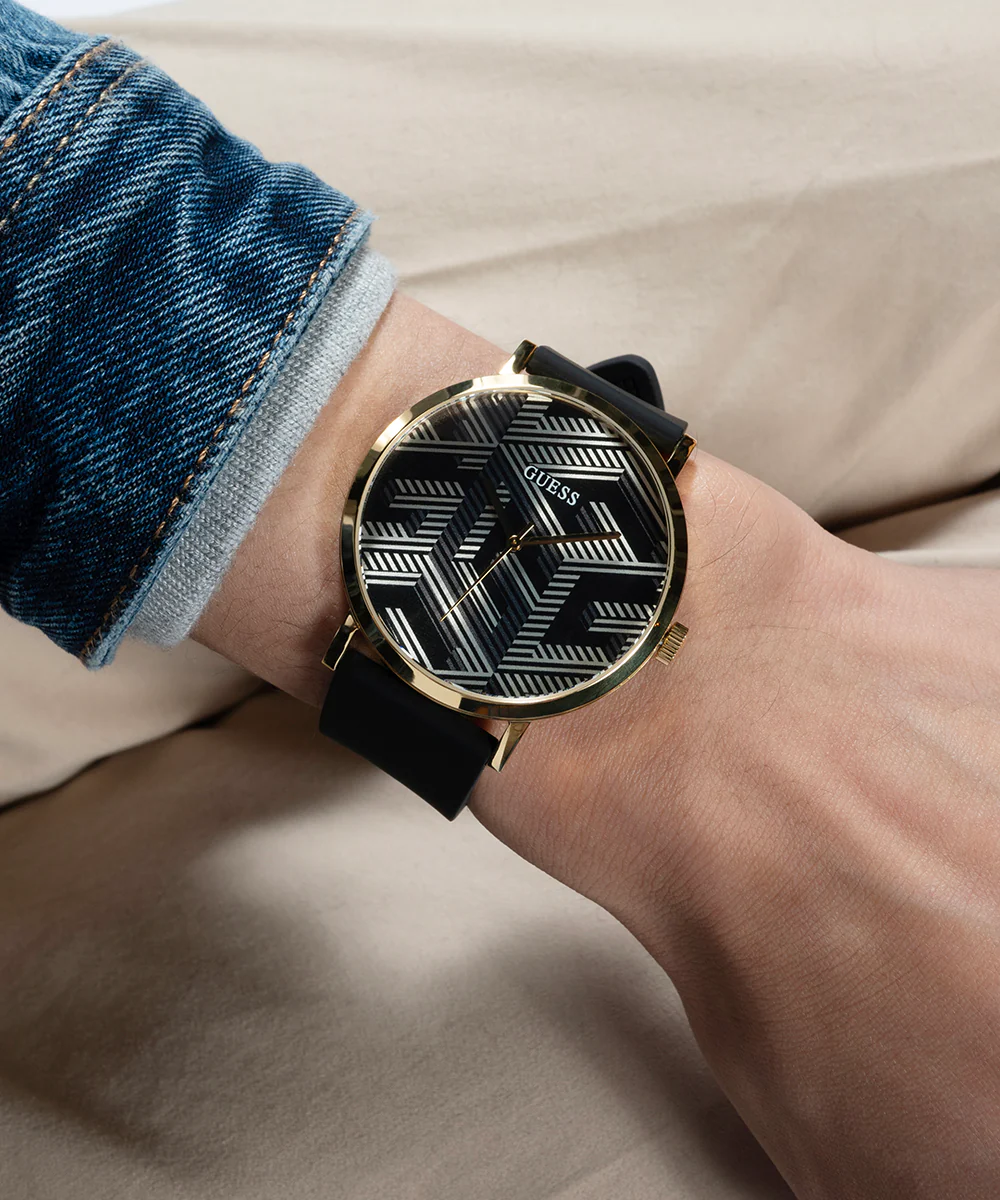 GUESS Mens Black Gold Tone Analog Watch - Image 6