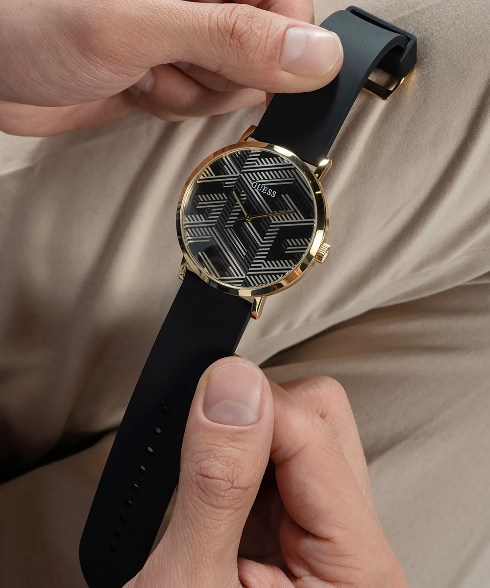 GUESS Mens Black Gold Tone Analog Watch - Image 7