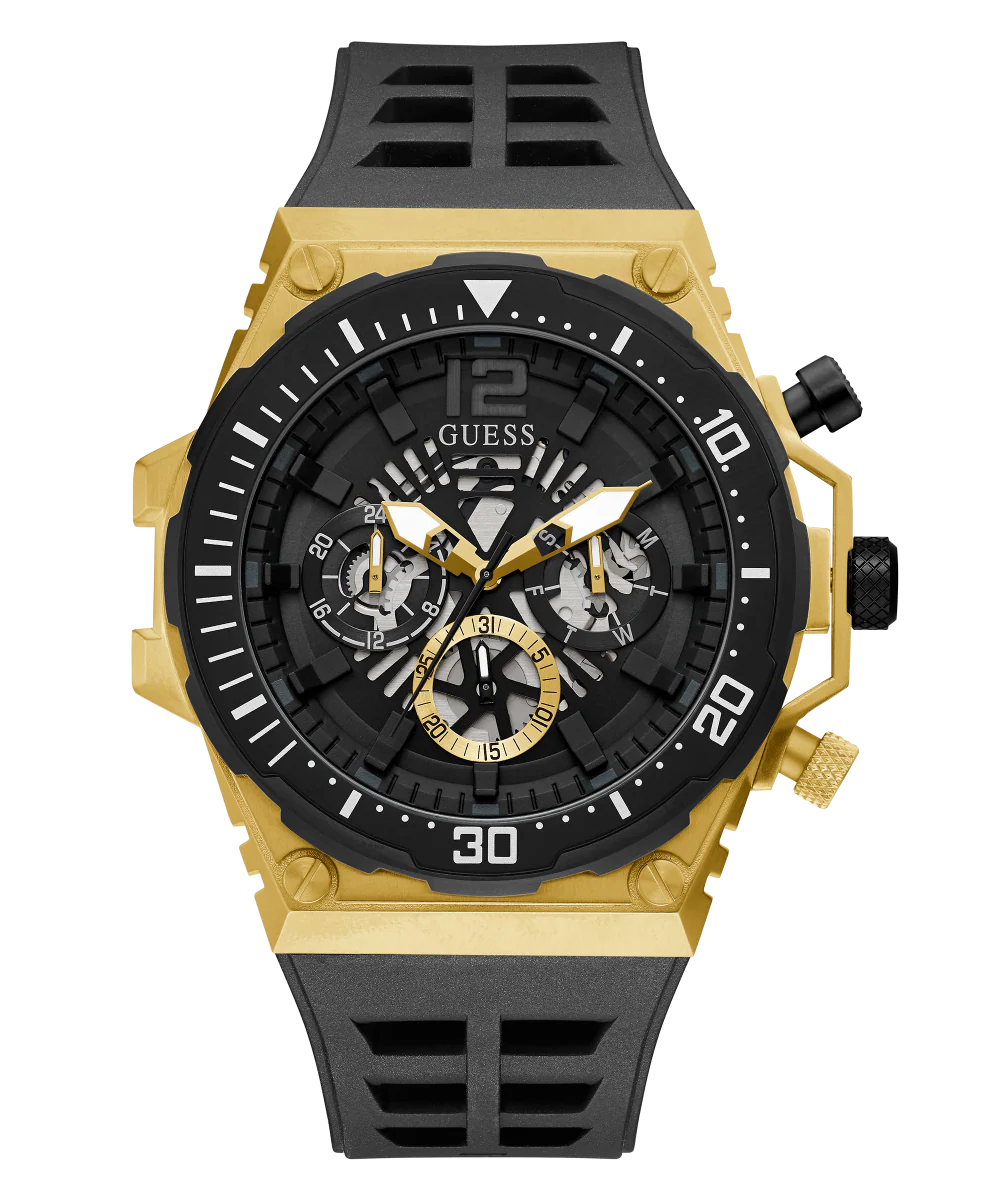 GUESS Mens Black Gold Tone Multi-function Watch - Image 3