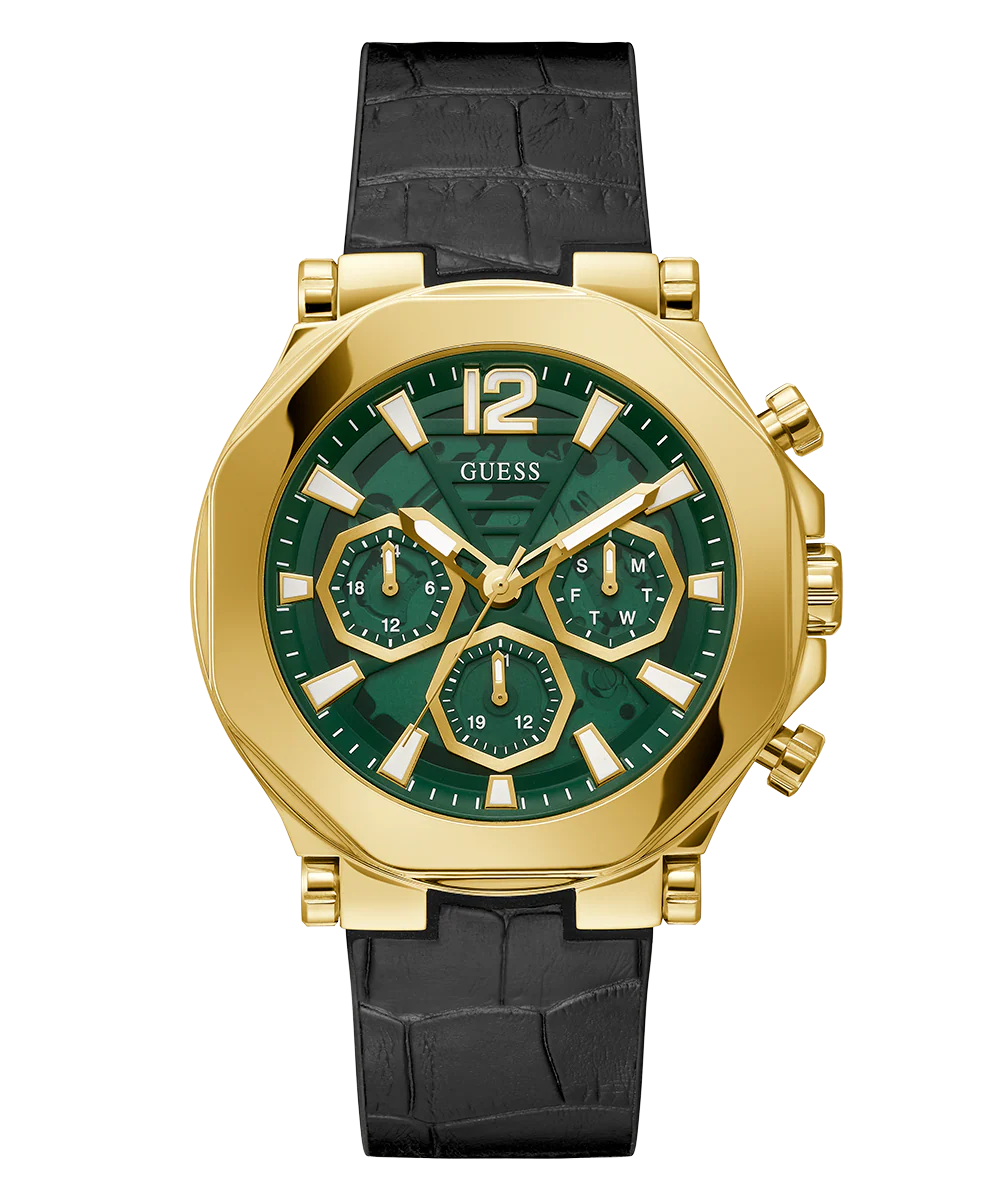 GUESS Mens Black Gold Tone Multi-function Watch - Image 3
