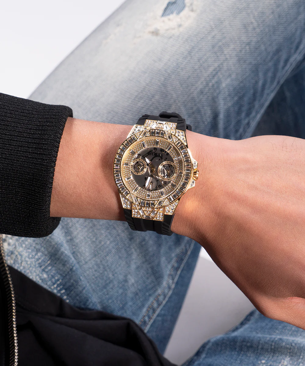 GUESS Mens Black Gold Tone Multi-function Watch - Image 4