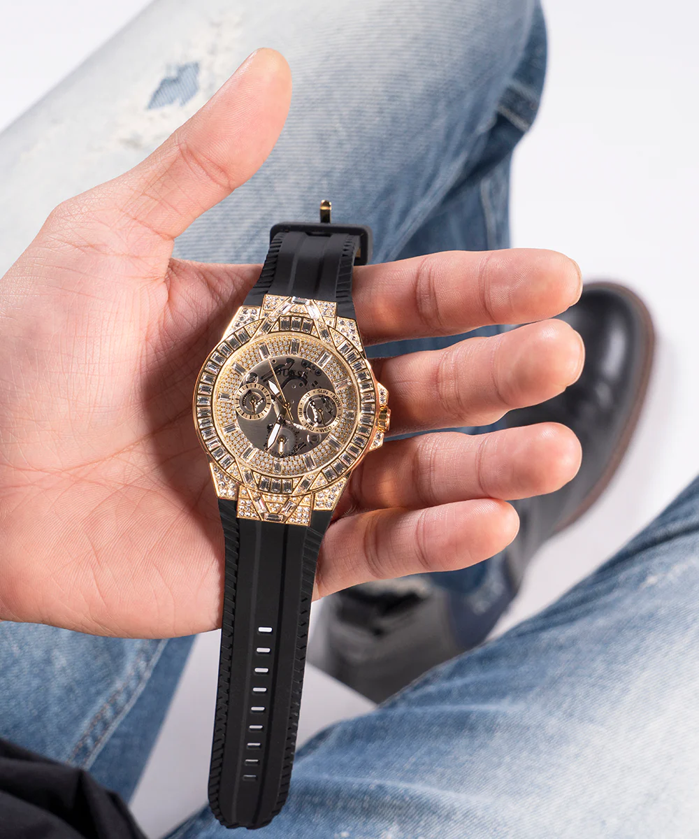 GUESS Mens Black Gold Tone Multi-function Watch - Image 5