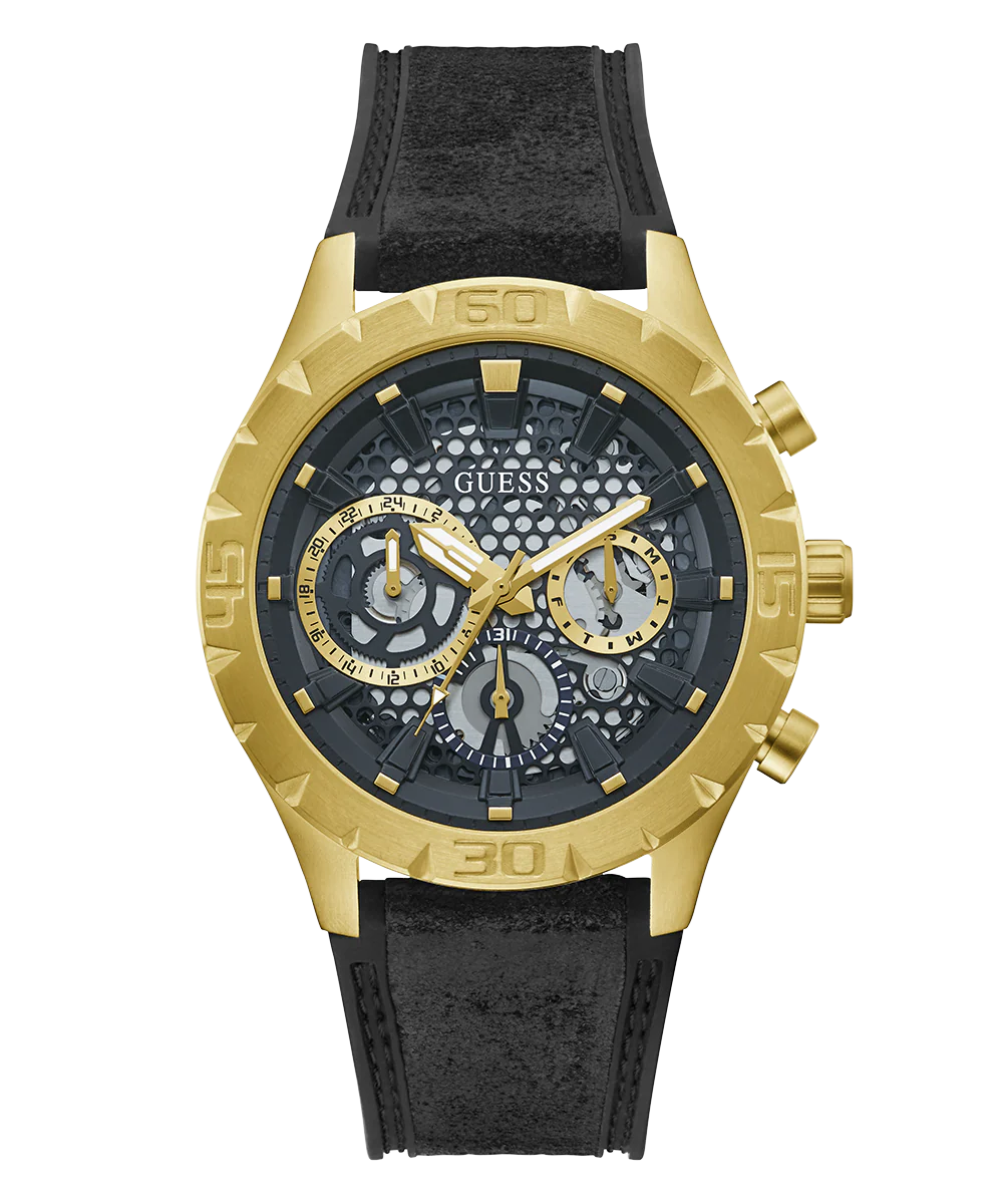 GUESS Mens Black Gold Tone Multi-function Watch - Image 3