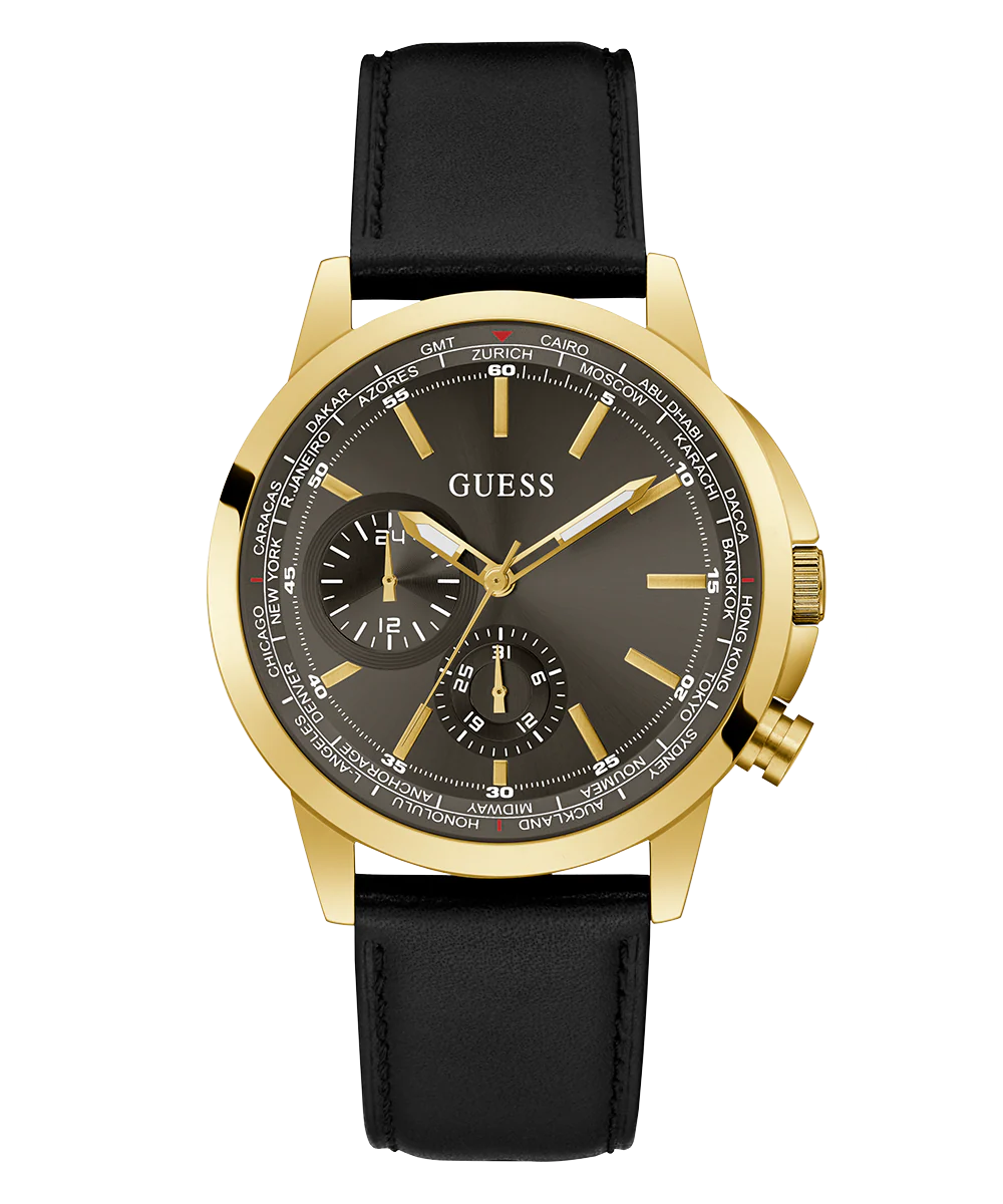 GUESS Mens Black Gold Tone Multi-function Watch - Image 3