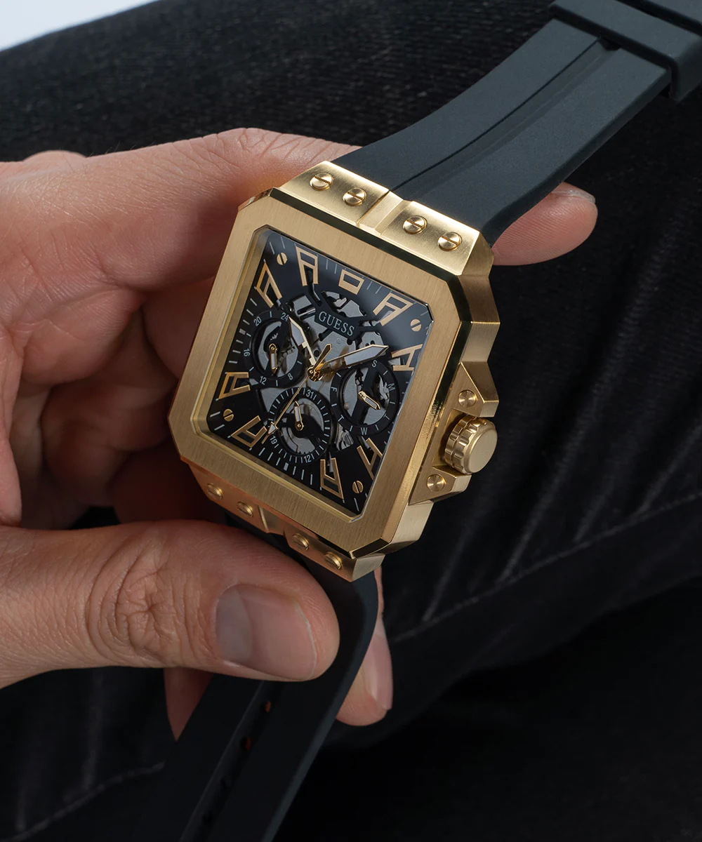 GUESS Mens Black Gold Tone Multi-function Watch - Image 6