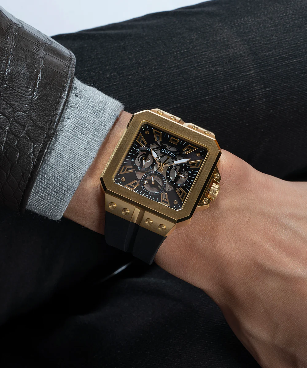 GUESS Mens Black Gold Tone Multi-function Watch - Image 7