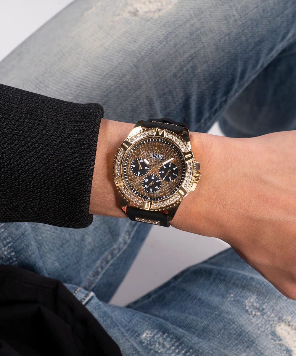 GUESS Mens Black Gold Tone Multi-function Watch - Image 5