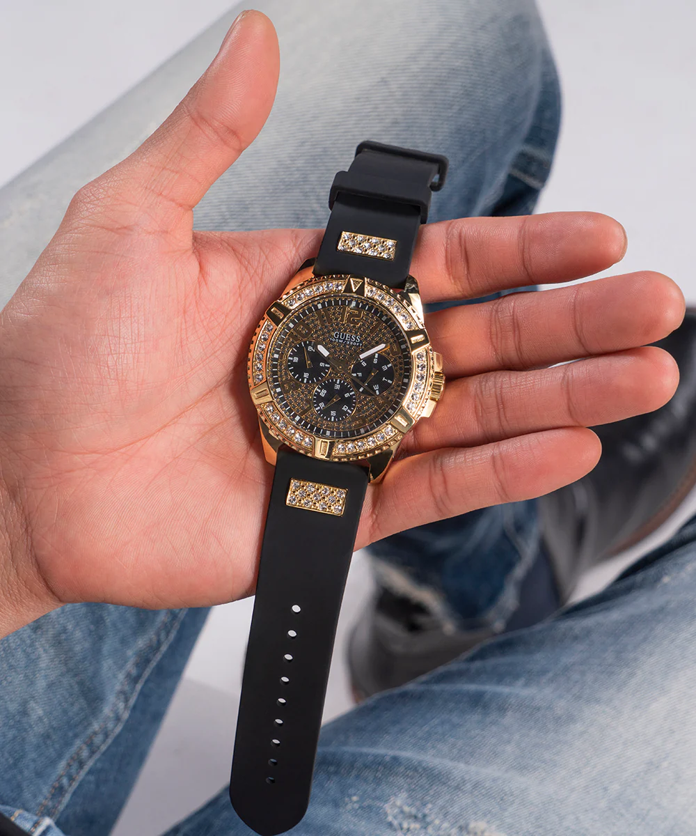 GUESS Mens Black Gold Tone Multi-function Watch - Image 6