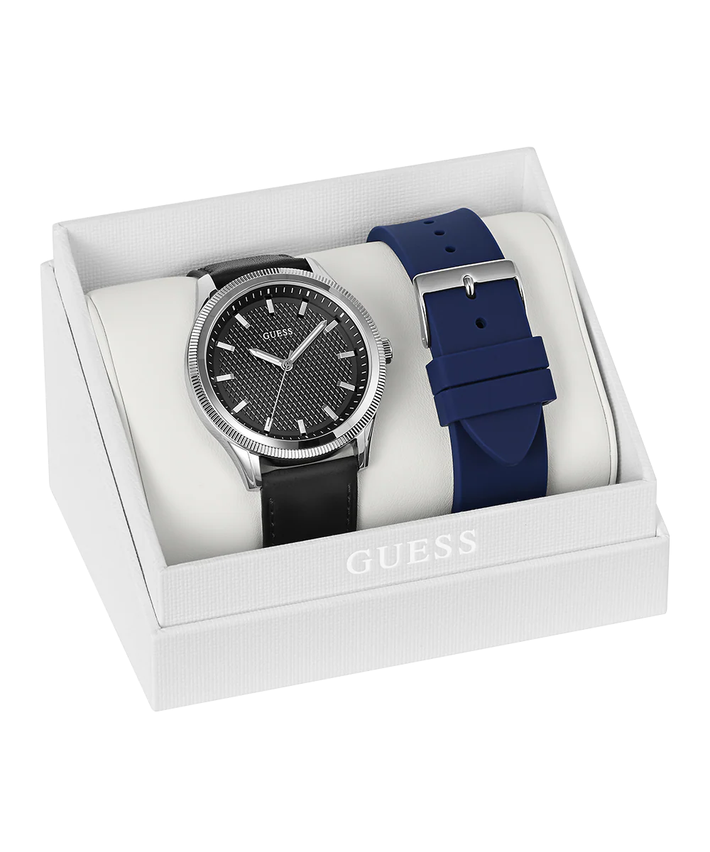 GUESS Mens Black Silver Tone Analog Watch Gift Set - Image 4