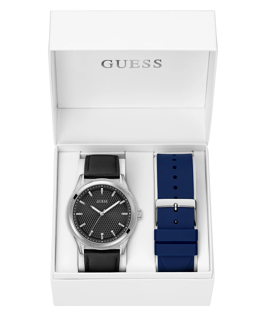 GUESS Mens Black Silver Tone Analog Watch Gift Set - Image 9