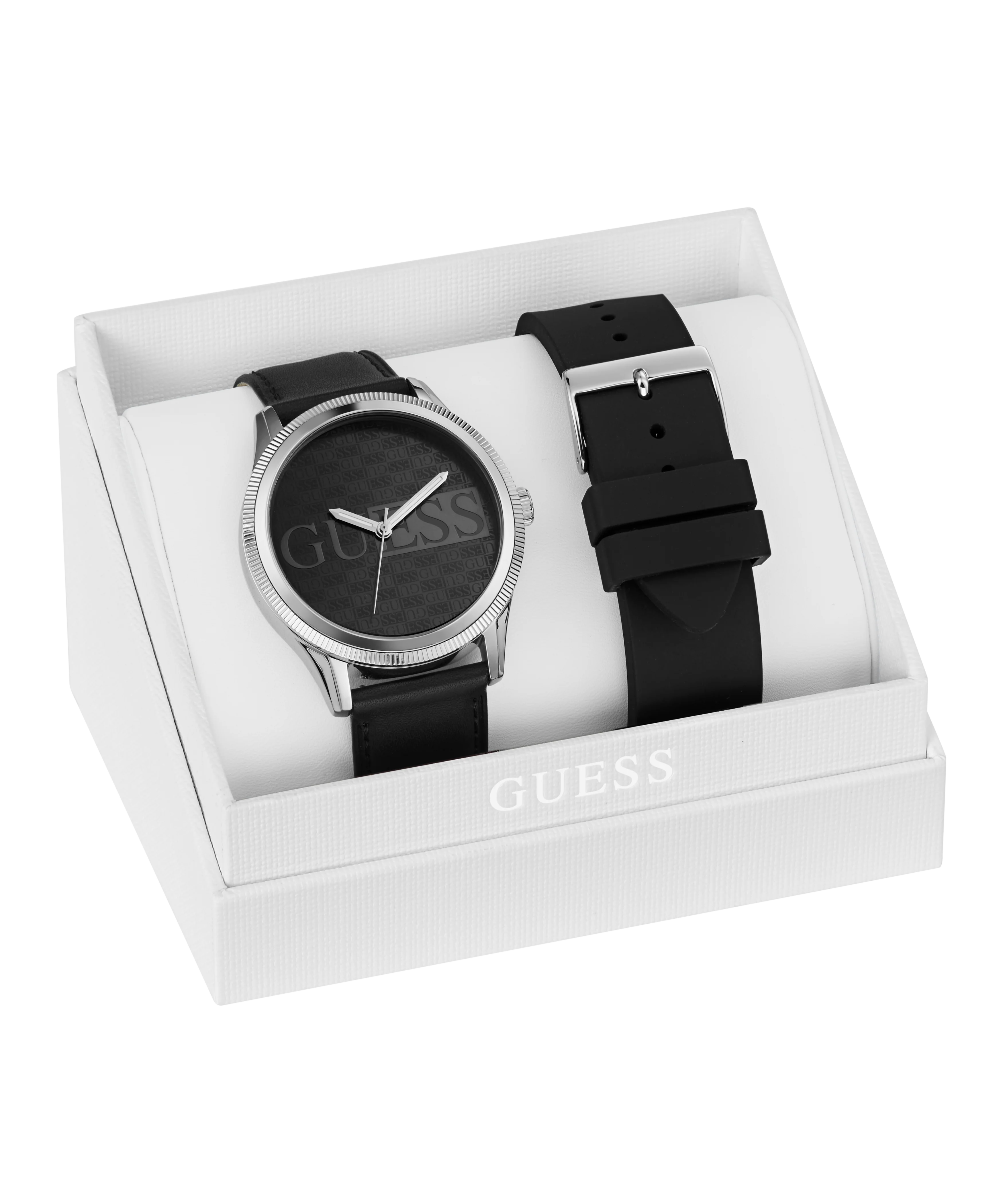 GUESS Mens Black Silver Tone Analog Watch Gift Set - Image 8