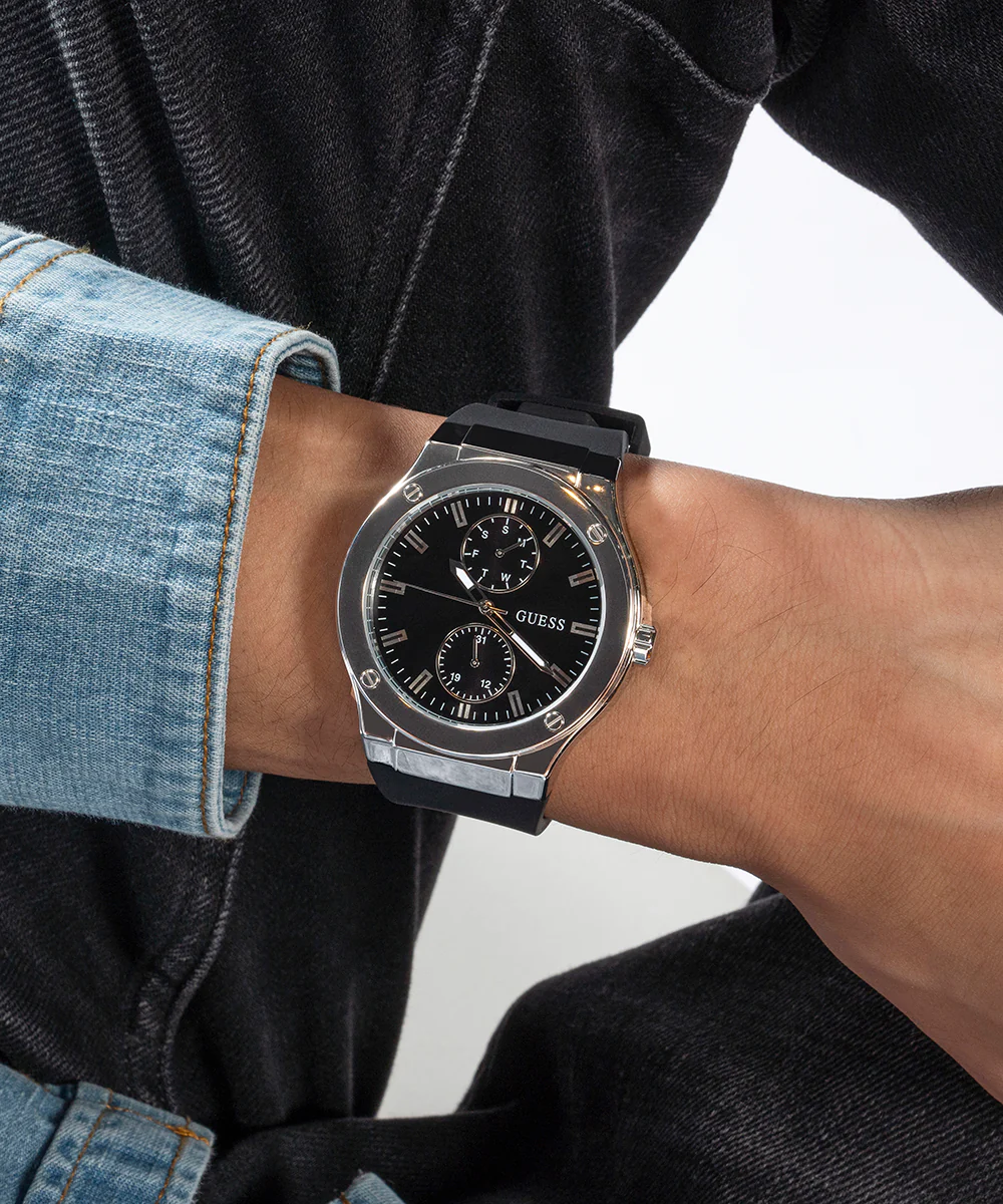GUESS Mens Black Silver Tone Multi-function Watch - Image 4
