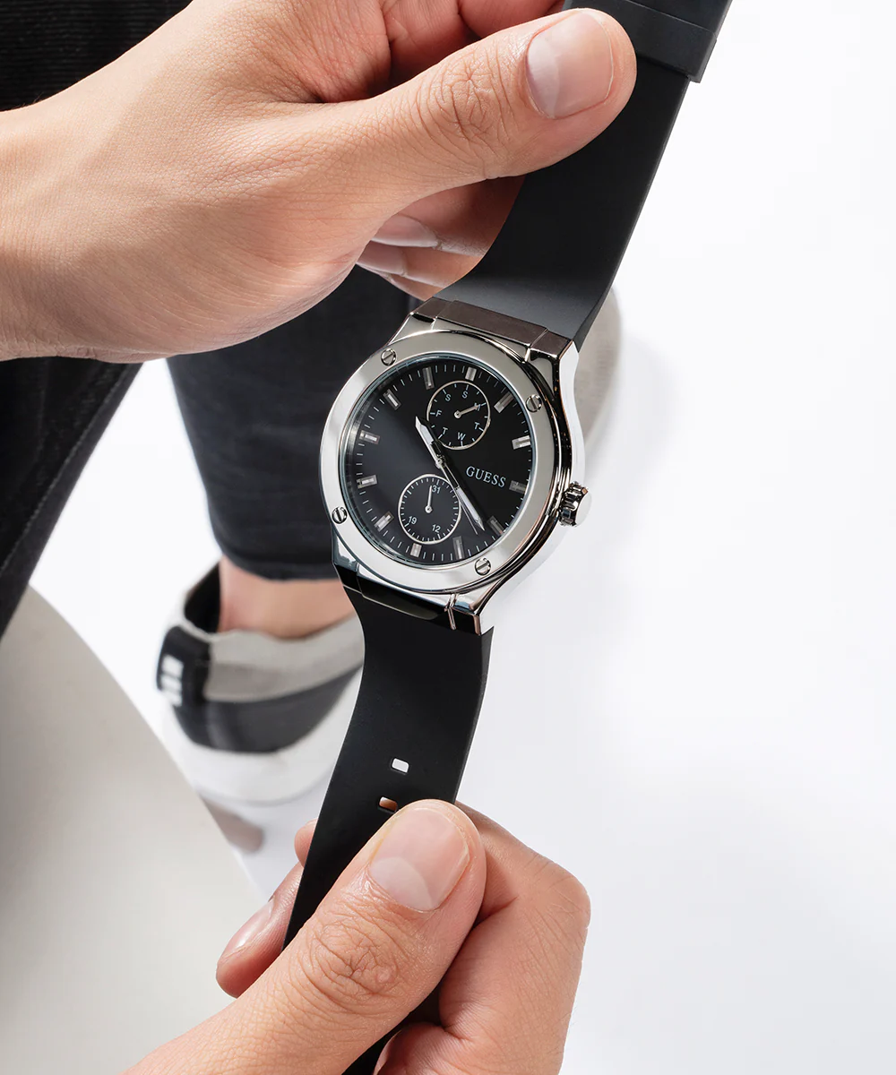 GUESS Mens Black Silver Tone Multi-function Watch - Image 6