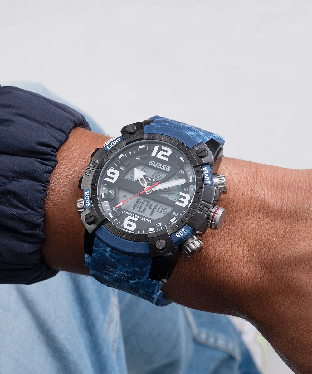 GUESS Mens Blue Black Digital Watch - Image 3