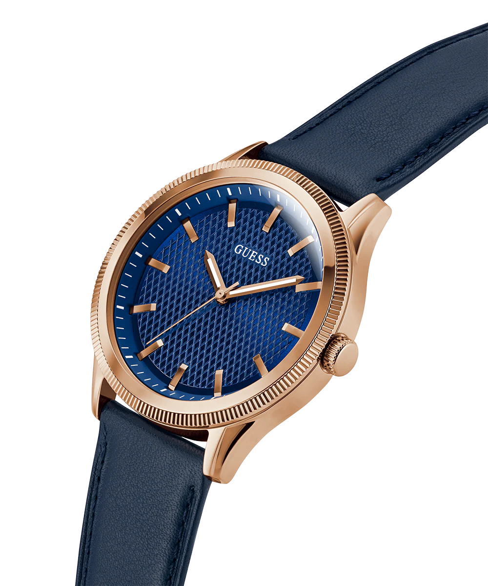 GUESS Mens Navy Rose Gold Tone Analog Watch - Image 3
