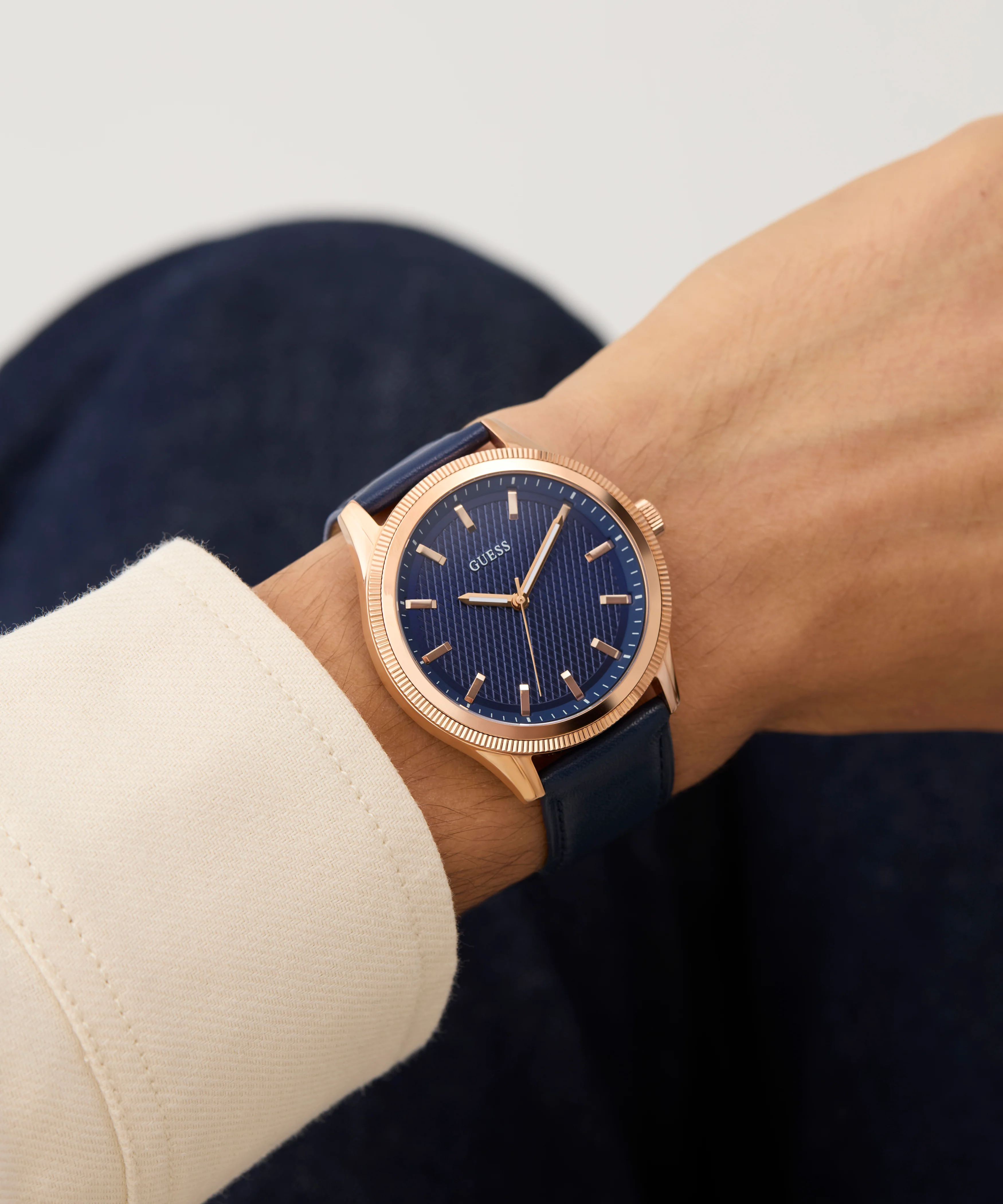 GUESS Mens Navy Rose Gold Tone Analog Watch - Image 4