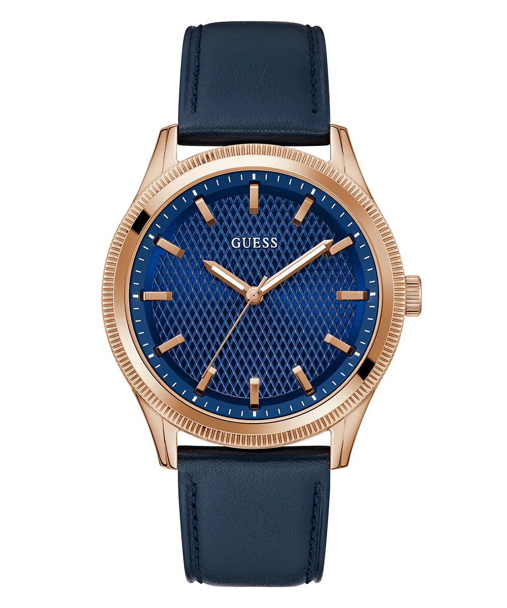 GUESS Mens Navy Rose Gold Tone Analog Watch - Image 5