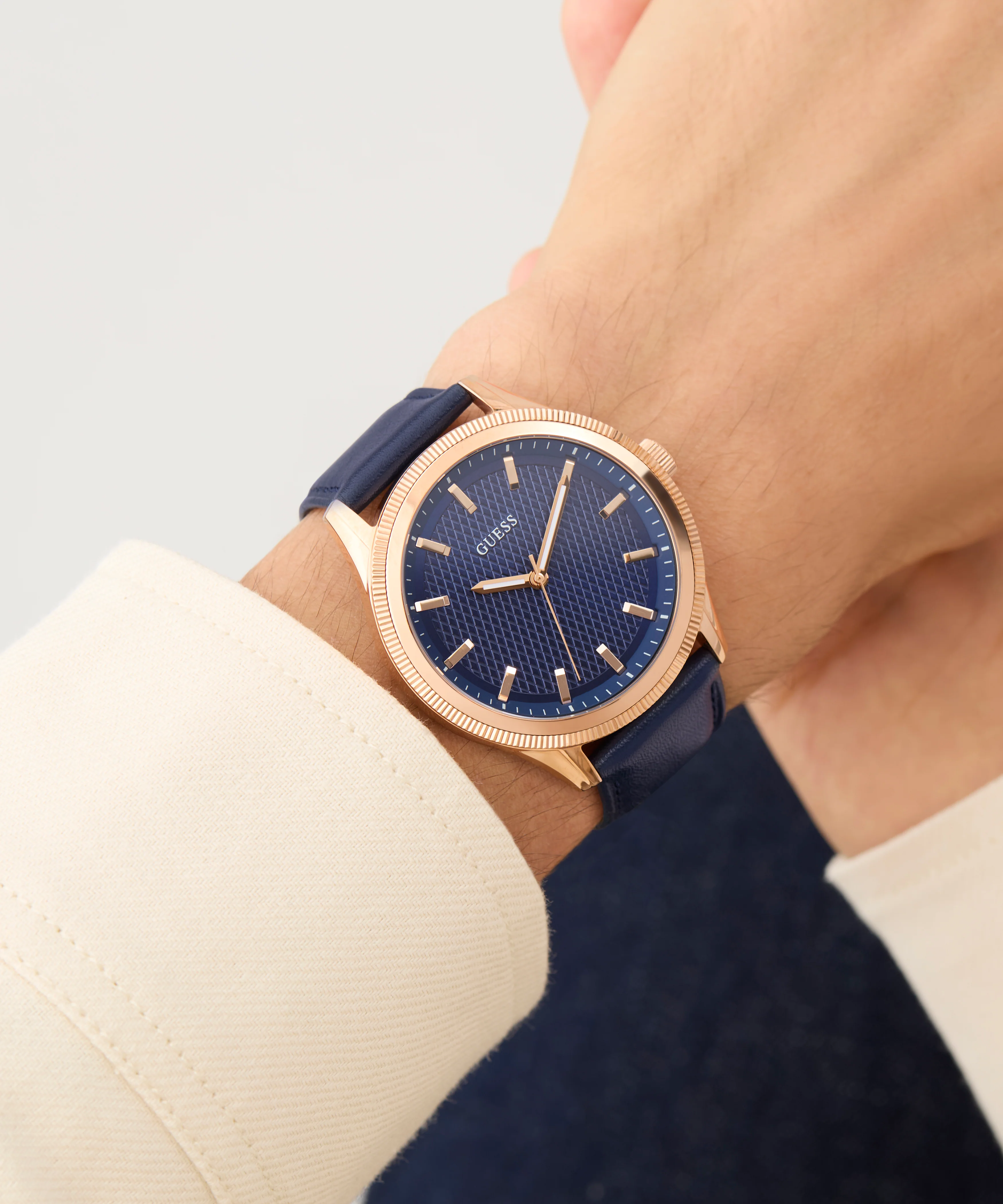 GUESS Mens Navy Rose Gold Tone Analog Watch - Image 6