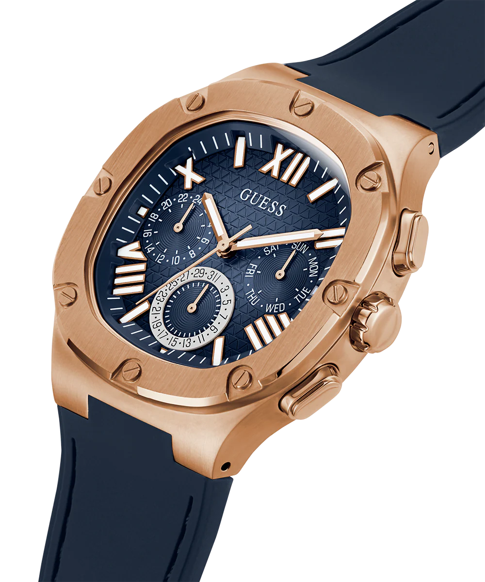 GUESS Mens Navy Rose Gold Tone Multi-function Watch - Image 3