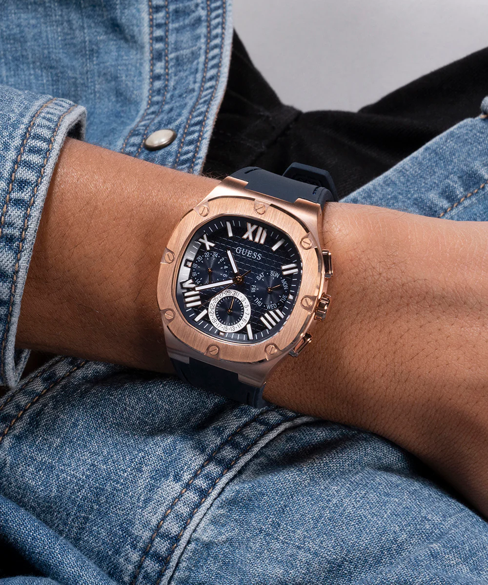 GUESS Mens Navy Rose Gold Tone Multi-function Watch - Image 4