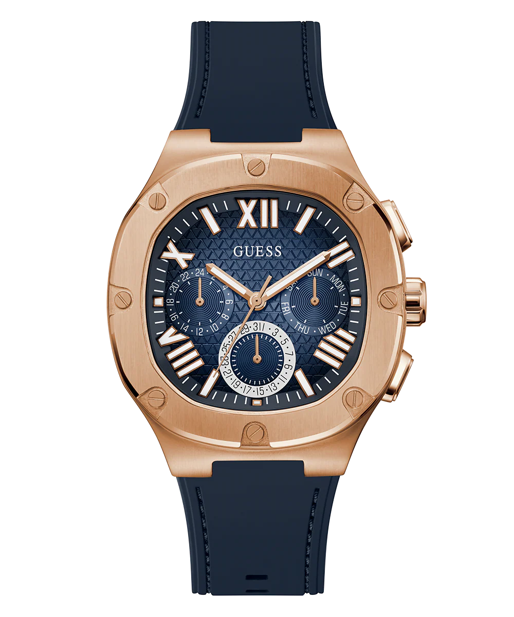 GUESS Mens Navy Rose Gold Tone Multi-function Watch - Image 5