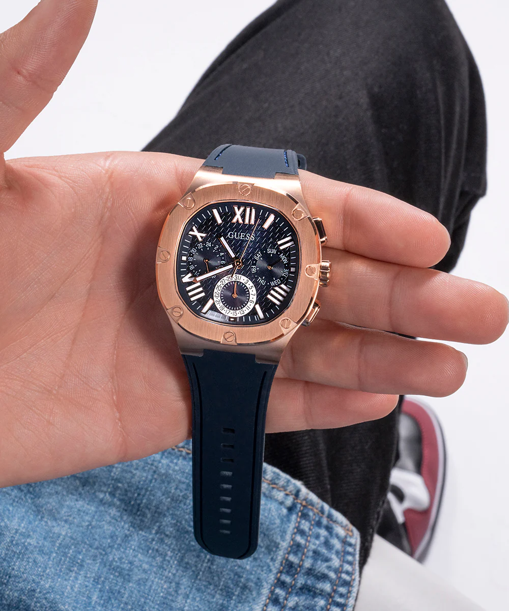 GUESS Mens Navy Rose Gold Tone Multi-function Watch - Image 6