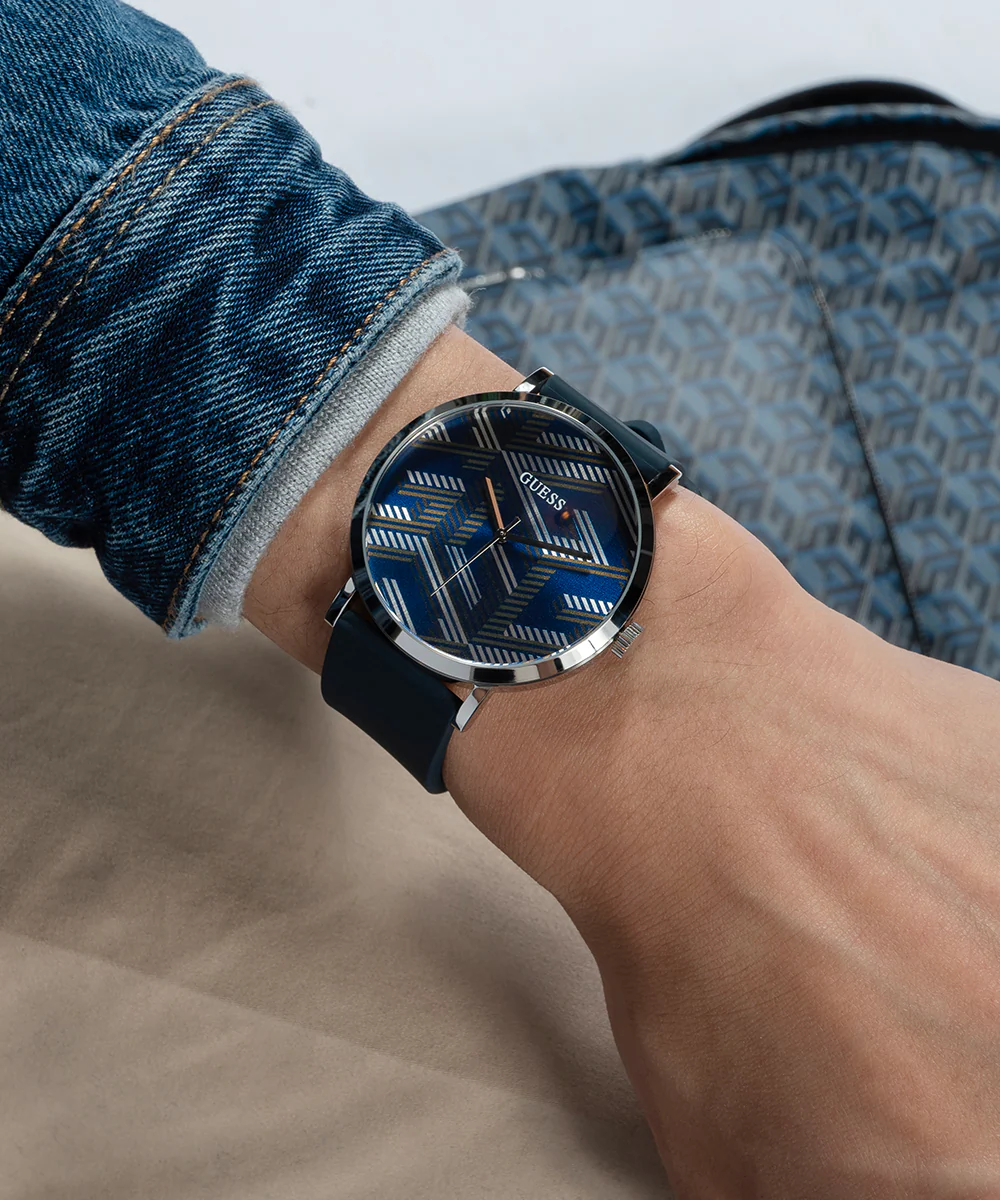 GUESS Mens Navy Silver Tone Analog Watch - Image 3