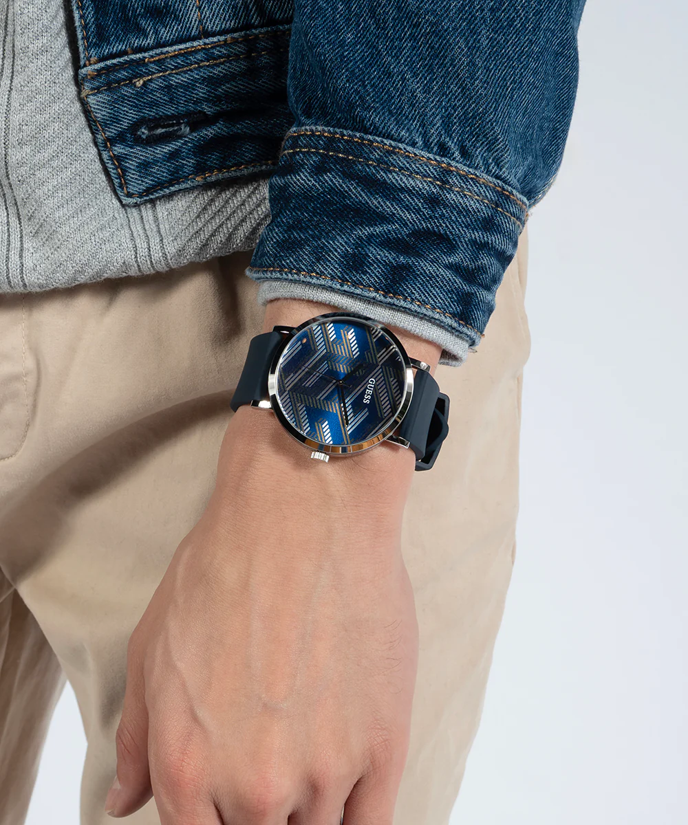 GUESS Mens Navy Silver Tone Analog Watch - Image 6